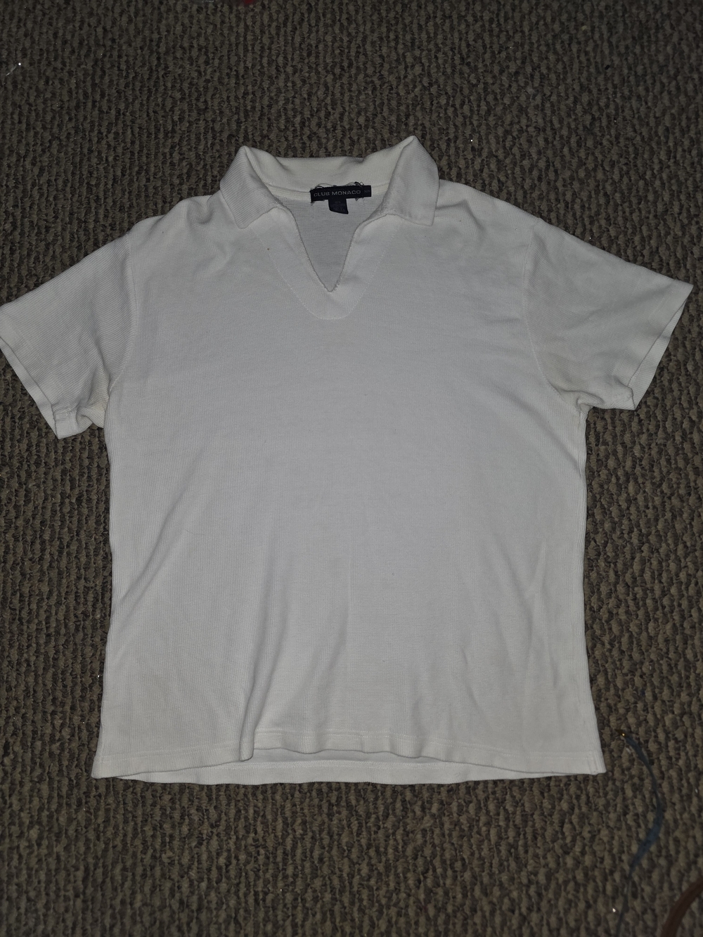 Club Monaco White Short-Sleeve Polo with V-Notch Collar